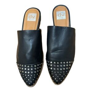 DOLCE VITA Black Studded Itzel Pointed Toe Block Heel Slip On Mules Size 8.5